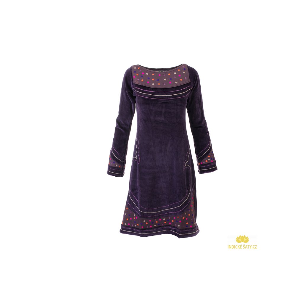 Originální zimní sametové šaty fialové