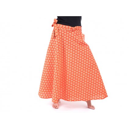 Batikovaná zavinovací sukně s ručním tiskem oranžová