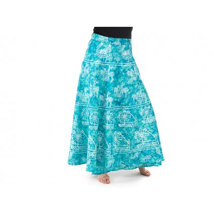 Batikovaná zavinovací sukně s ručním tiskem modrá