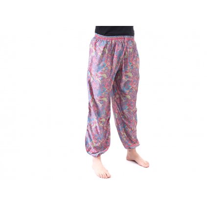 Indické kalhoty z umělého hedvábí růžovofialové