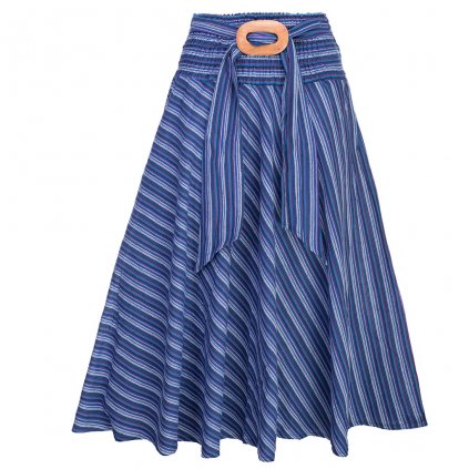 Dlouhá bavlněná sukně Bindorai pruhovaná modrofialová