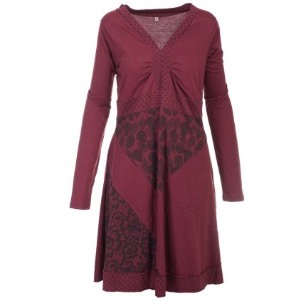 Šaty ze strečové bavlny s dlouhým rukávem červené (L/XL)