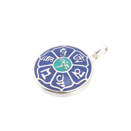 Kovový vykládaný amulet Buddhovy oči z Nepálu