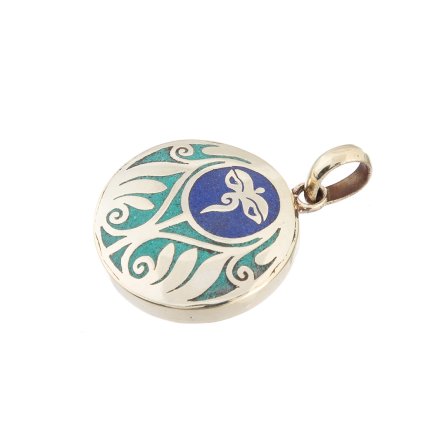 Kovový vykládaný amulet Buddhovy oči z Nepálu