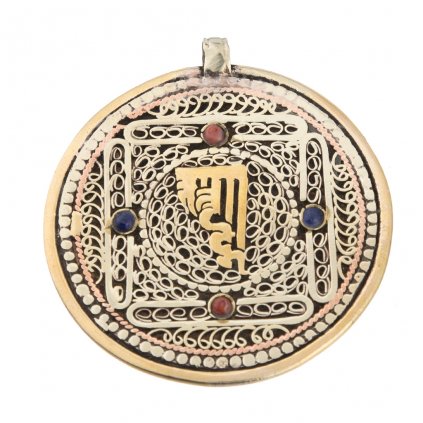 Tenký velký amulet ze tří kovů Óm