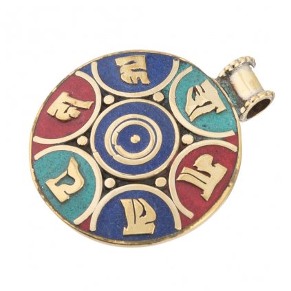 Amulet z mosazi Mantra vykládaný větší