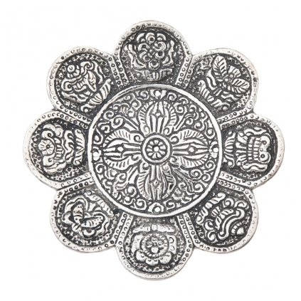 8 symbolů budhismu kovový stojánek na vonné tyčinky kruhový