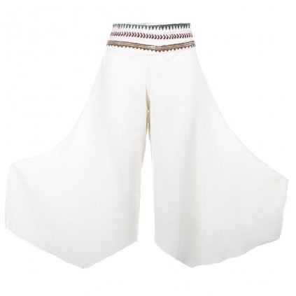Křídlaté kalhoty z bavlny s ručním tiskem bílé