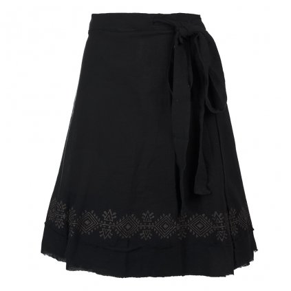Krátká bavlněná zavinovací sukně s ručním tiskem černá