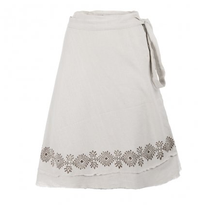 Krátká bavlněná zavinovací sukně s ručním tiskem bílá