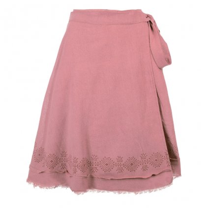 Krátká bavlněná zavinovací sukně s ručním tiskem světle růžová