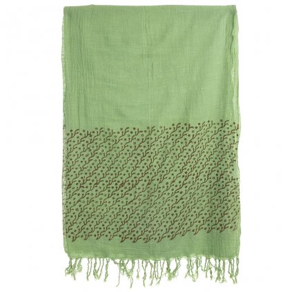 Velký bavlněný šátek 180x120 cm s ručním tiskem zelený