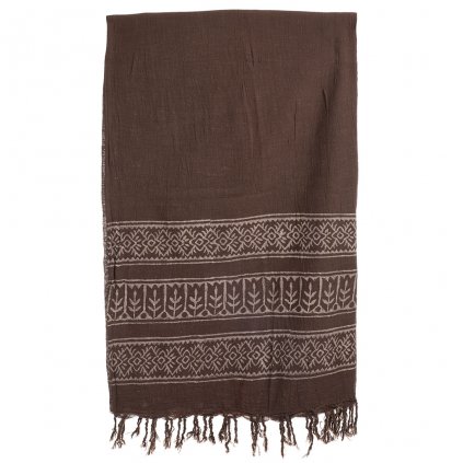 Velký bavlněný šátek 180x120 cm s ručním tiskem hnědý