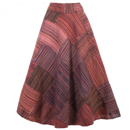 Dlouhá bavlněná zavinovací sukně patchwork stonewash červená