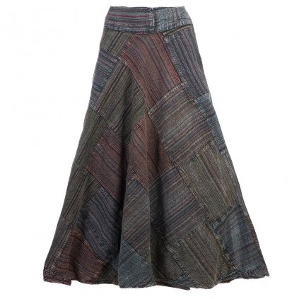 Dlouhá bavlněná zavinovací sukně patchwork stonewash šedohnědá