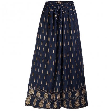 Dlouhá indická sukně z rayonu se zlatým tiskem modrá