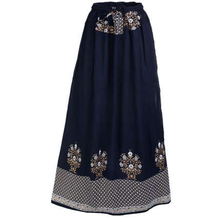 Dlouhá indická sukně z rayonu s tiskem tmavě modré
