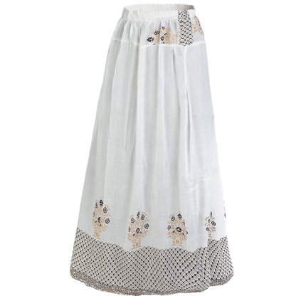 Dlouhá indická sukně z rayonu s tiskem bílá
