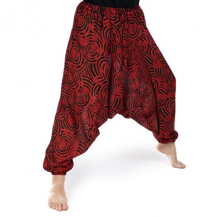 Bavlněné harémové kalhoty spirály červené