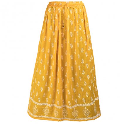 Dlouhá indická sukně s rolničkami z rayonu žlutá