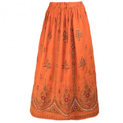 Dlouhá indická sukně s rolničkami a flitry z rayonu oranžová