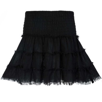 Třepená krátká sukně z bavlny s žabičkováním černá