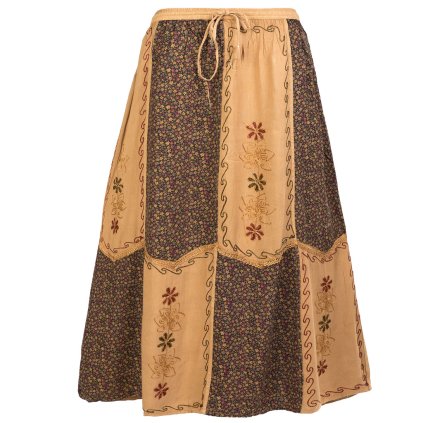 Stonewashová vyšívaná sukně z Indie velbloudí hnědá