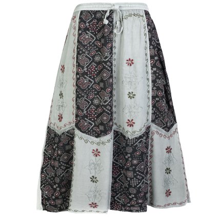 Stonewashová vyšívaná sukně z Indie šedomodrá
