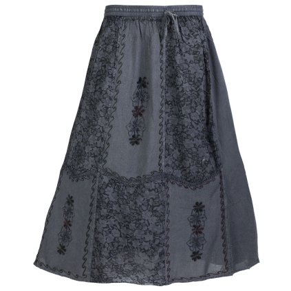 Stonewashová vyšívaná sukně z Indie šedá II.jakost
