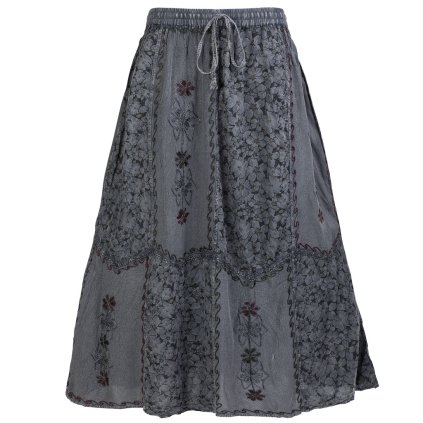 Stonewashová vyšívaná sukně z Indie šedá