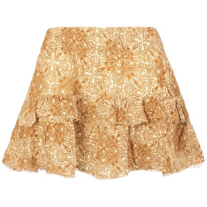 Třepená krátká sukně z bavlny žlutohnědá