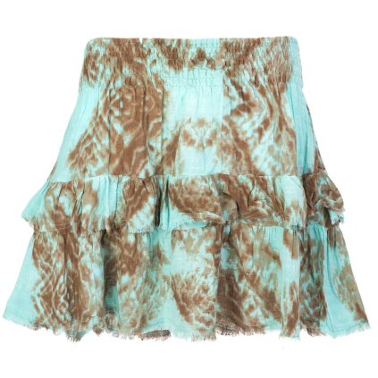 Třepená krátká sukně z bavlny batikovaná hnědomodrá