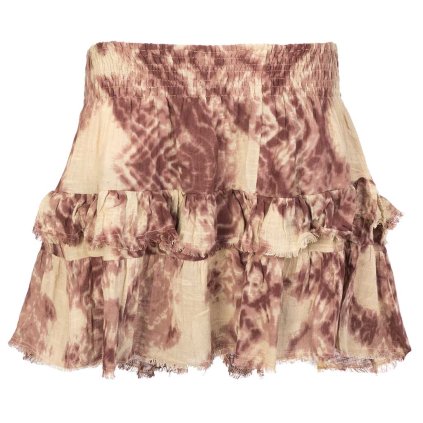 Třepená krátká sukně z bavlny batikovaná hnědá