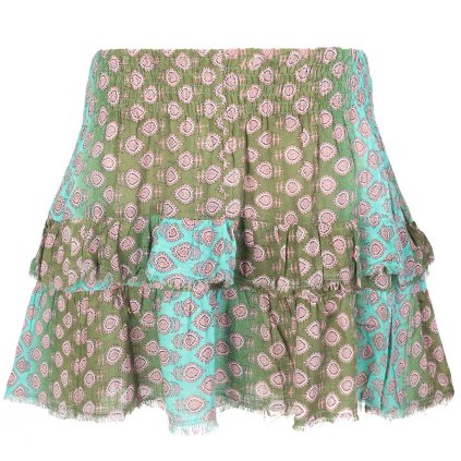 Třepená krátká sukně z bavlny zelená