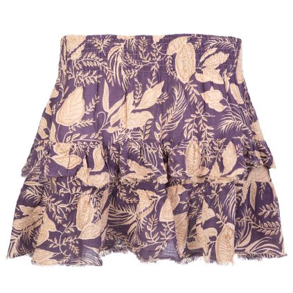 Třepená krátká sukně z bavlny fialovožlutá