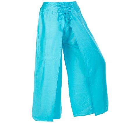 Polozavinovací raonové kalhoty jednobarevné světle modré