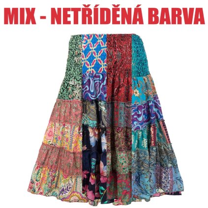 MIX NETŘÍDĚNÁ BARVA!  Střední sukně z umělého hedvábí s žabičkováním