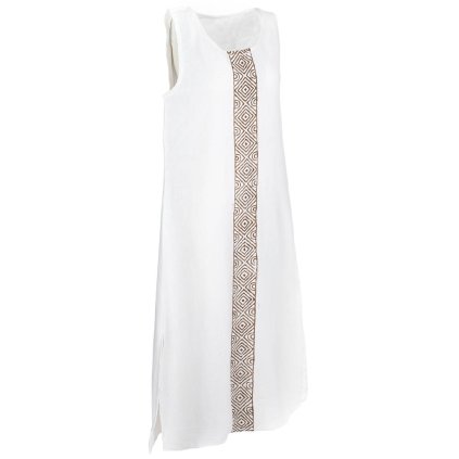 (S) Dlouhé šaty z bavlny s ručním tiskem světle bílé