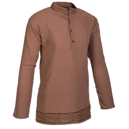 (L) Indická kurta z bavlny s ručním tiskem světle hnědá