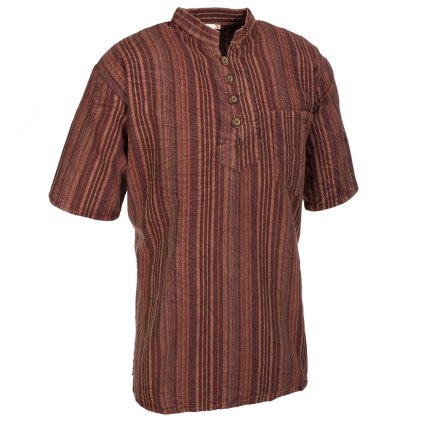 Bavlněná kurta pruhovaná stonewash krátký rukáv hnědá