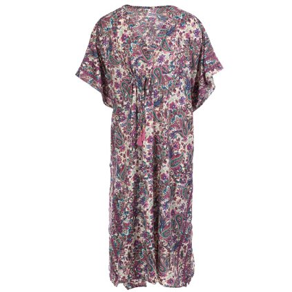 Dlouhý kaftan se zdrhováním z umělého hedvábí béžový