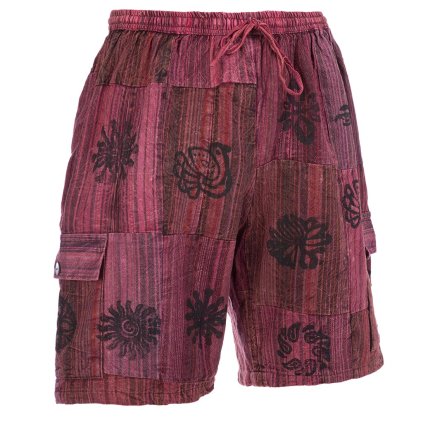Bavlněné kraťasy patchwork stonewash tisk vínové