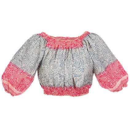 Indický crop top z umělého hedvábí šedočervený