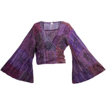 Bavlněné bolerko patchwork stonewash tisk fialové