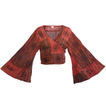 Bavlněné bolerko patchwork stonewash tisk červené