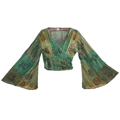 Bavlněné bolerko patchwork stonewash tisk zelené