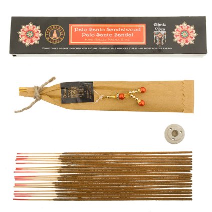 Palo Santo a Santalové dřevo vonné tyčinky Ethnic Vibes 15g se stojánkem