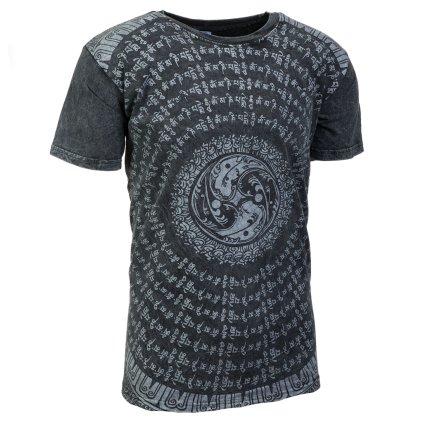 Pánské tričko Mantra a Jin Jang stonewash šedé