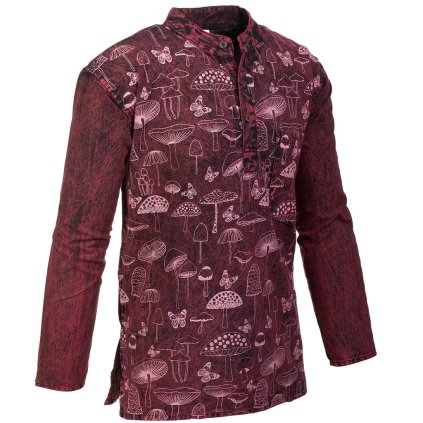 Bavlněná kurta Houbičky stonewash vínová