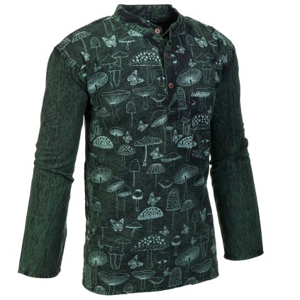 Bavlněná kurta Houbičky stonewash zelená